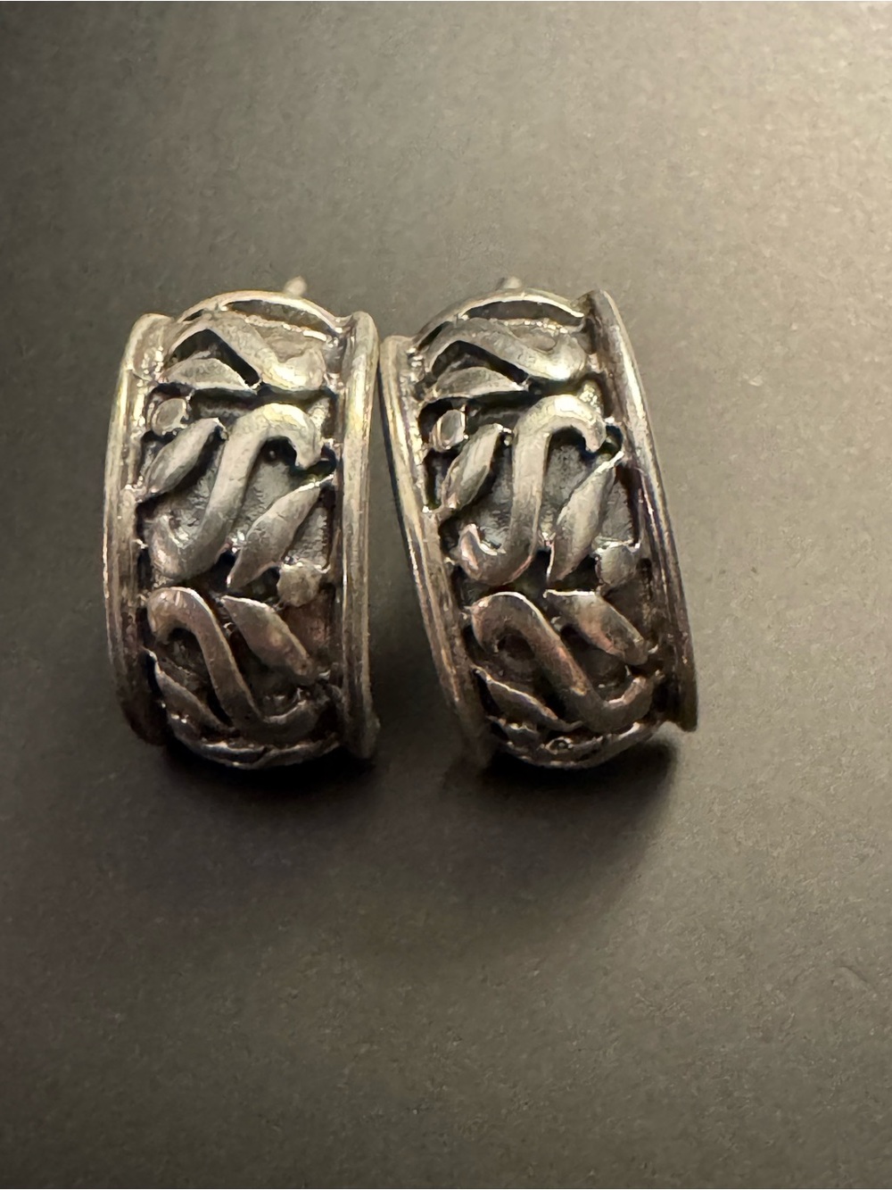 Sterling Silver Bali Style Half Hoop Earrings - 925 Thailand SU